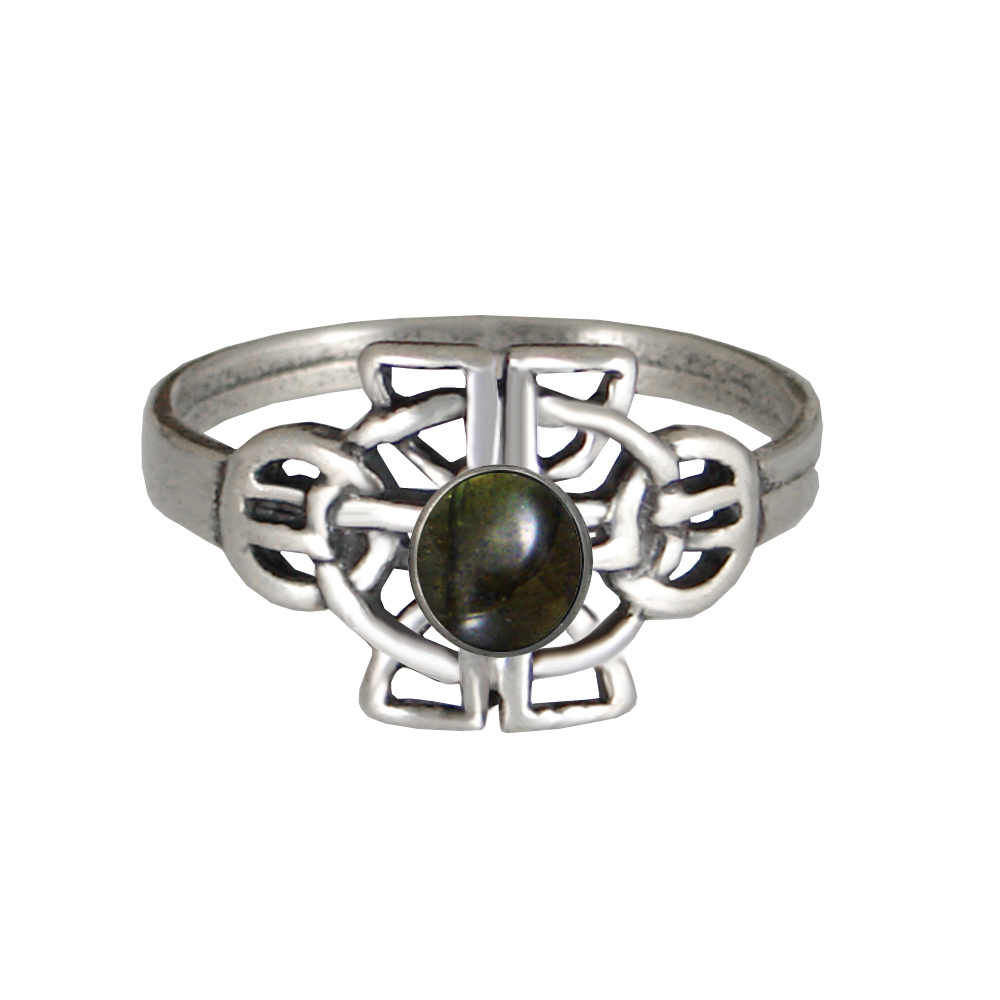 Sterling Silver Celtic Knotwork Ring With Spectrolite Size 11